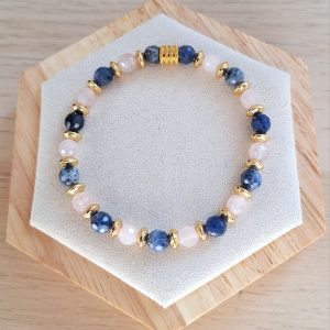 Bracelet femme | Sodalite et quartz rose facetté | Lithothérapie | acier inoxydable | Presqu'îles bijoux | 62800 LIEVIN