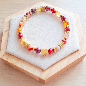 Bracelet femme | Mix agate rouge facetté | Lithothérapie | acier inoxydable | Presqu'îles bijoux | 62800 LIEVIN