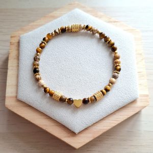 Bracelet femme | Œil de tigre et jaspe paysage | Lithothérapie | acier inoxydable | Presqu'îles bijoux | 62800 LIEVIN