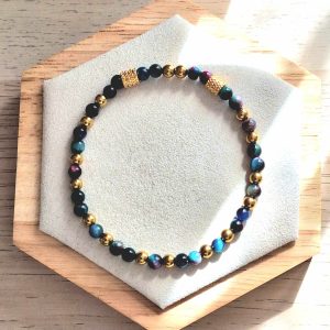 Bracelet femme | Œil de tigre et hématite | Lithothérapie | acier inoxydable | Presqu'îles bijoux | 62800 LIEVIN