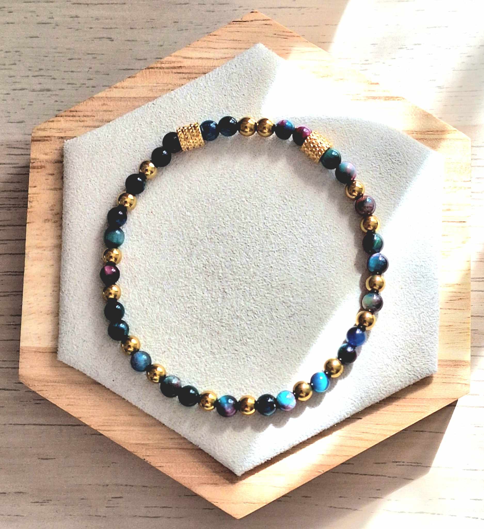 Bracelet femme | Œil de tigre et hématite | Lithothérapie | acier inoxydable | Presqu'îles bijoux | 62800 LIEVIN