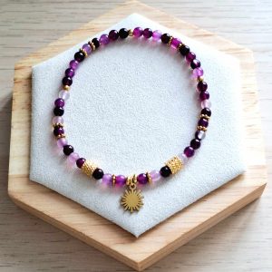 Bracelet femme | Agate violette | Lithothérapie | acier inoxydable | Presqu'îles bijoux | 62800 LIEVIN