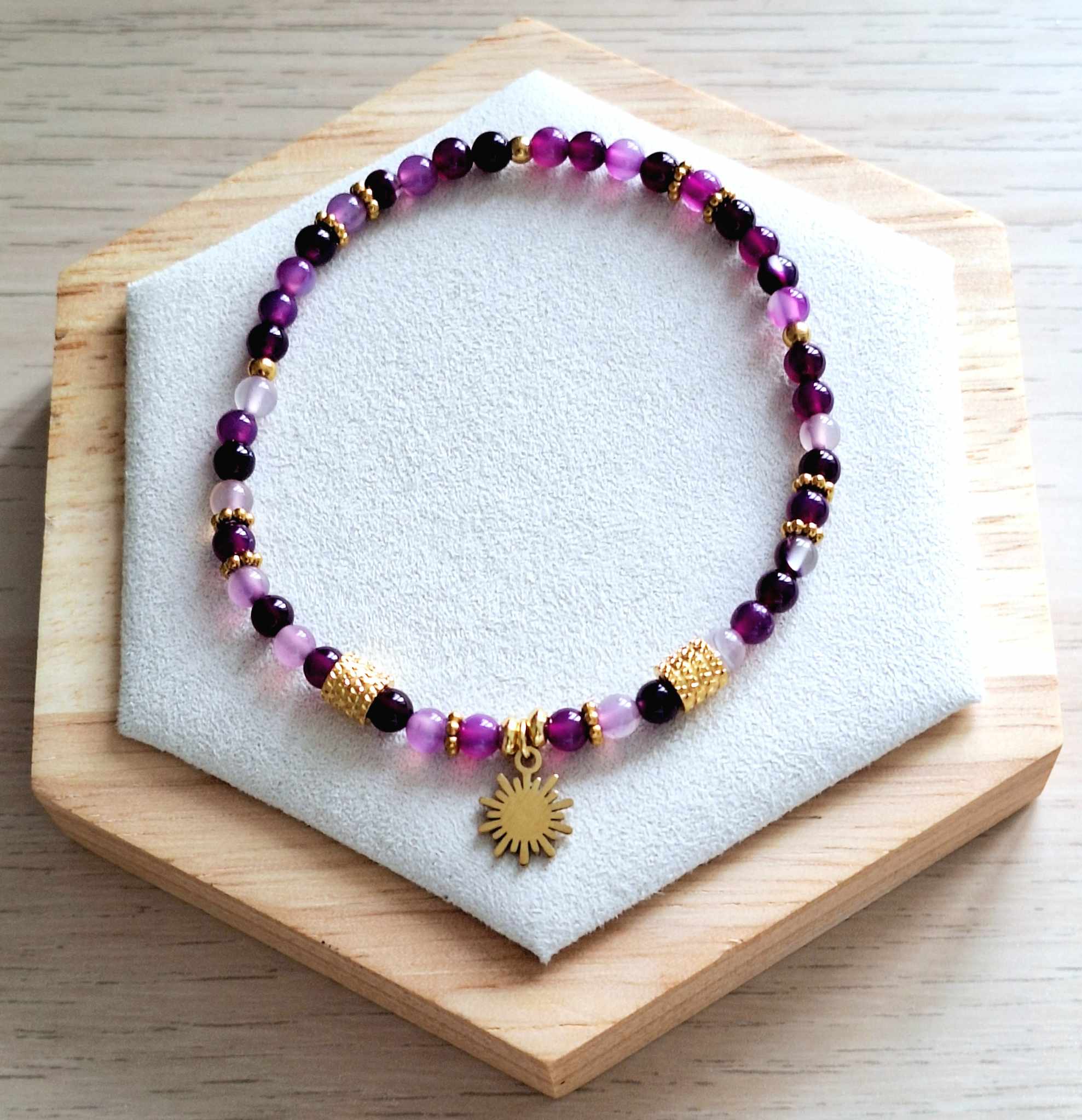 Bracelet femme | Agate violette | Lithothérapie | acier inoxydable | Presqu'îles bijoux | 62800 LIEVIN