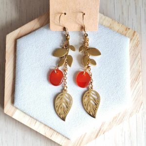 Boucles d'oreilles | Agate rouge | Lithothérapie | acier inoxydable | Presqu'îles bijoux | 62800 LIEVIN