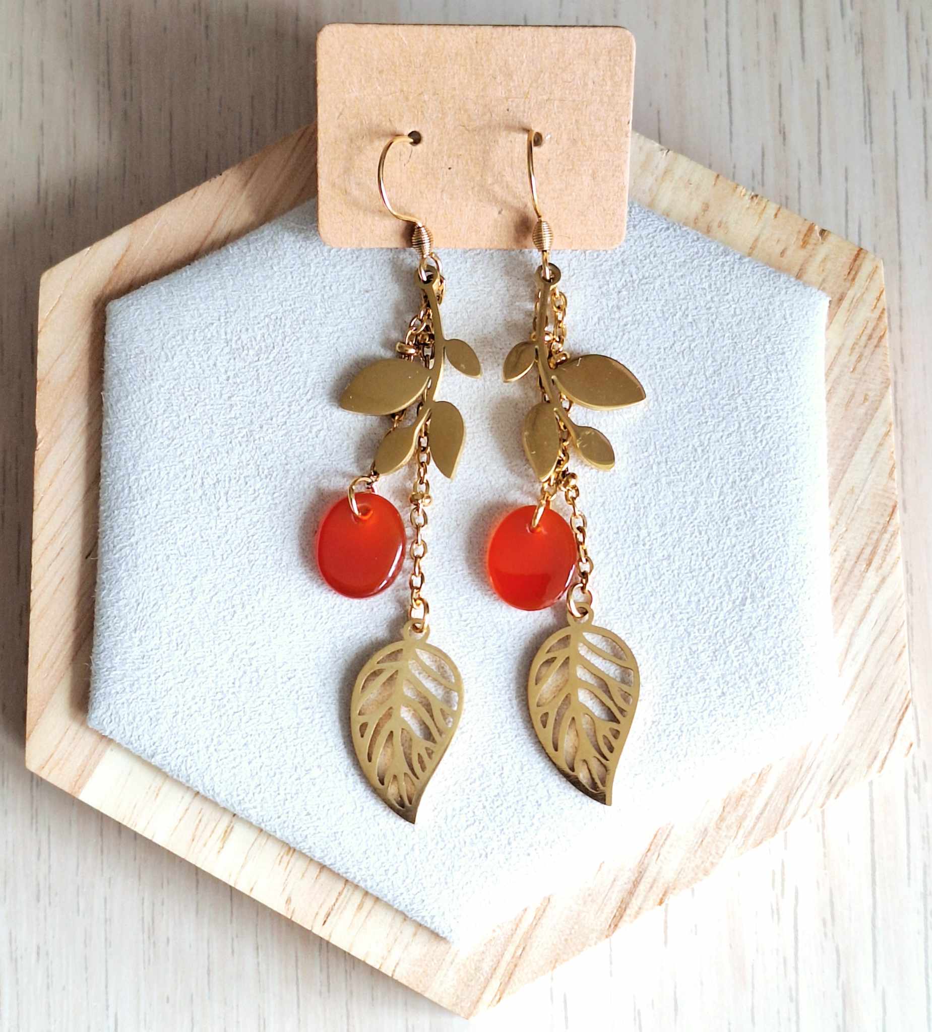 Boucles d'oreilles | Agate rouge | Lithothérapie | acier inoxydable | Presqu'îles bijoux | 62800 LIEVIN
