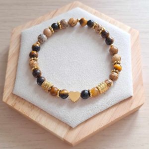 Bracelet femme | Œil de tigre et jaspe paysage | Lithothérapie | acier inoxydable | Presqu'îles bijoux | 62800 LIEVIN
