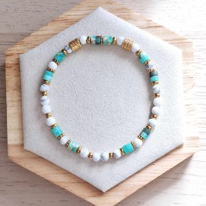 Bracelet femme | Jaspe impérial et howlite | Lithothérapie | acier inoxydable | Presqu'îles bijoux | 62800 LIEVIN