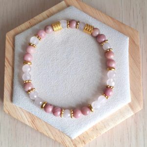 Bracelet femme | rhodonite AA et quartz rose facetté | Lithothérapie | acier inoxydable | Presqu'îles bijoux | 62800 LIEVIN