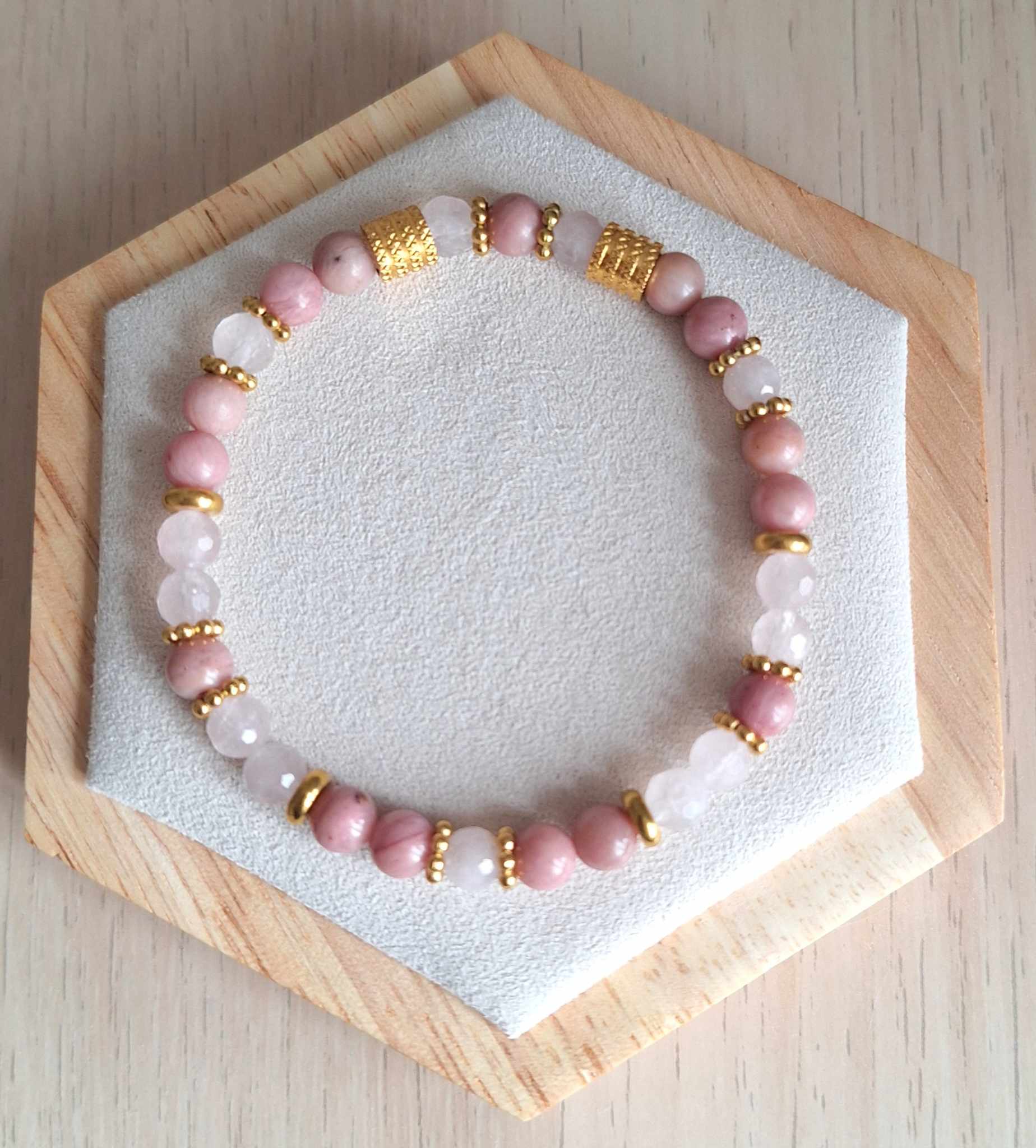 Bracelet femme | rhodonite AA et quartz rose facetté | Lithothérapie | acier inoxydable | Presqu'îles bijoux | 62800 LIEVIN