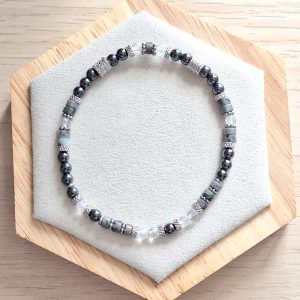 Bracelet femme | Jaspe picasso hématite et cristal de roche facetté | Lithothérapie | acier inoxydable | Presqu'îles bijoux | 62800 LIEVIN