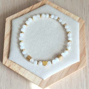 Bracelet femme | Pierre de lune bleutée | Lithothérapie | acier inoxydable | Presqu'îles bijoux | 62800 LIEVIN