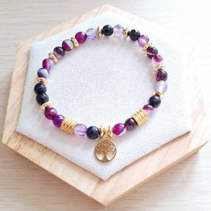 Bracelet femme | Agate violette | Lithothérapie | acier inoxydable | Presqu'îles bijoux | 62800 LIEVIN