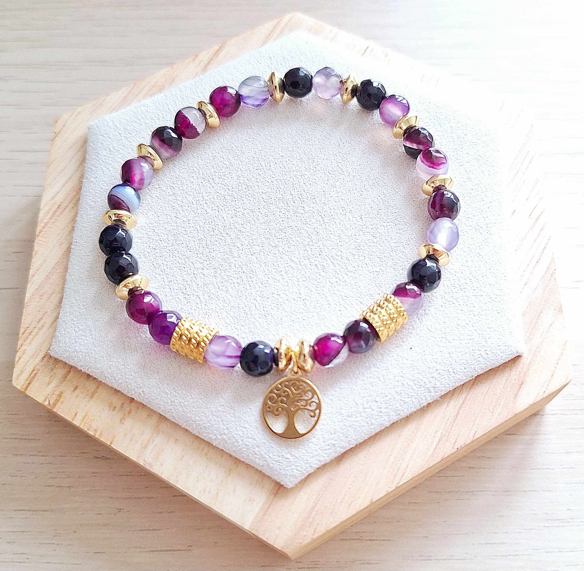 Bracelet femme | Agate violette | Lithothérapie | acier inoxydable | Presqu'îles bijoux | 62800 LIEVIN