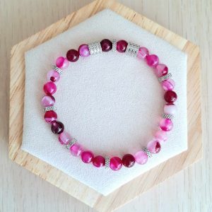 Bracelet femme | Agate rose | Lithothérapie | acier inoxydable | Presqu'îles bijoux | 62800 LIEVIN