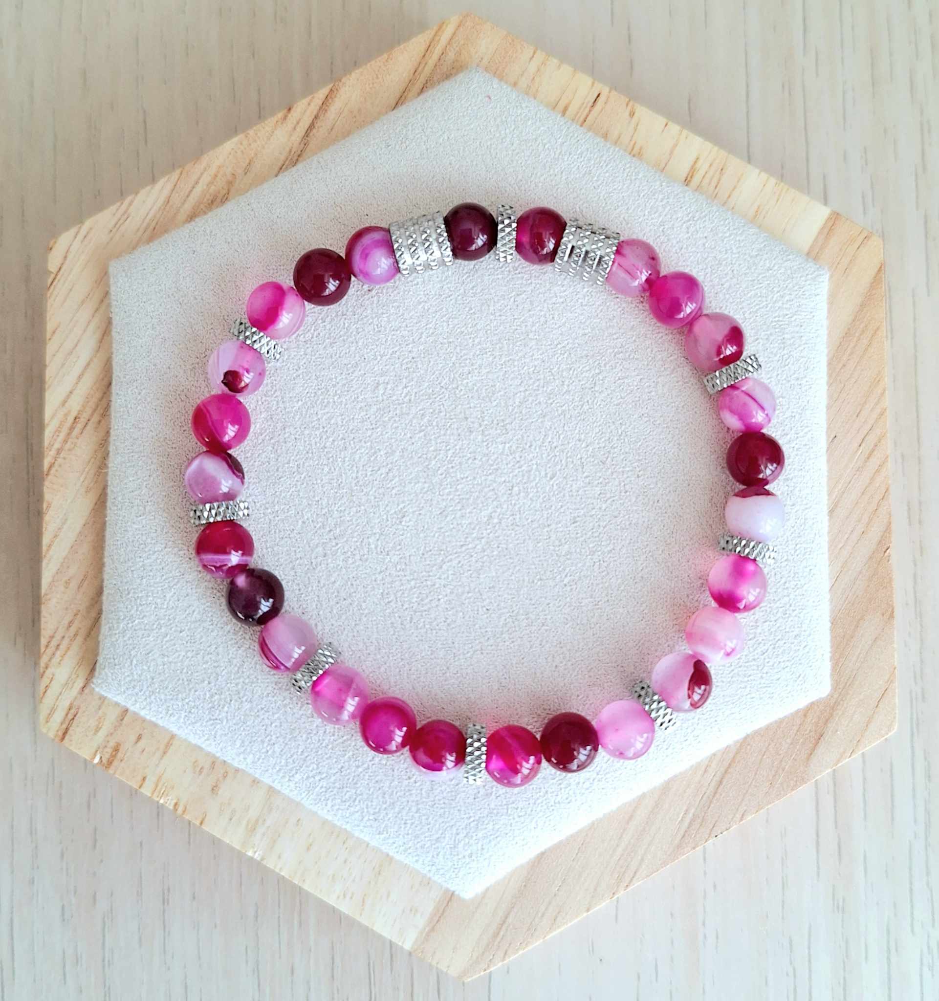 Bracelet femme | Agate rose | Lithothérapie | acier inoxydable | Presqu'îles bijoux | 62800 LIEVIN