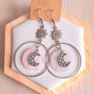 Boucles d'oreilles | Quartz rose | Lithothérapie | acier inoxydable | Presqu'îles bijoux | 62800 LIEVIN