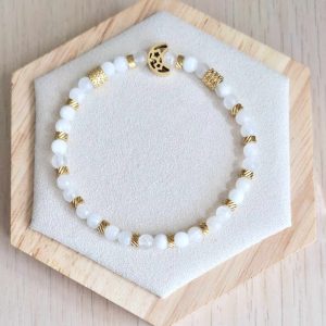 Bracelet femme | Pierre de lune bleutée | Lithothérapie | acier inoxydable | Presqu'îles bijoux | 62800 LIEVIN