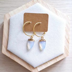 Boucles d'oreilles | Pierre de lune | Lithothérapie | acier inoxydable | Presqu'îles bijoux | 62800 LIEVIN