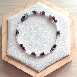 Bracelet femme | Grenat facetté et quartz rose | Lithothérapie | acier inoxydable | Presqu'îles bijoux | 62800 LIEVIN
