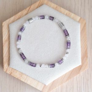 Bracelet femme | Quartz rose et améthyste | Lithothérapie | acier inoxydable | Presqu'îles bijoux | 62800 LIEVIN