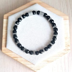 Bracelet femme | Onyx noir facetté | Lithothérapie | acier inoxydable | Presqu'îles bijoux | 62800 LIEVIN