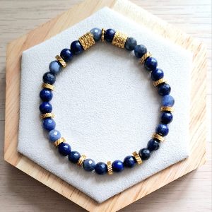 Bracelet femme | Sodalite facetté et lapis lazuli A | Lithothérapie | acier inoxydable | Presqu'îles bijoux | 62800 LIEVIN