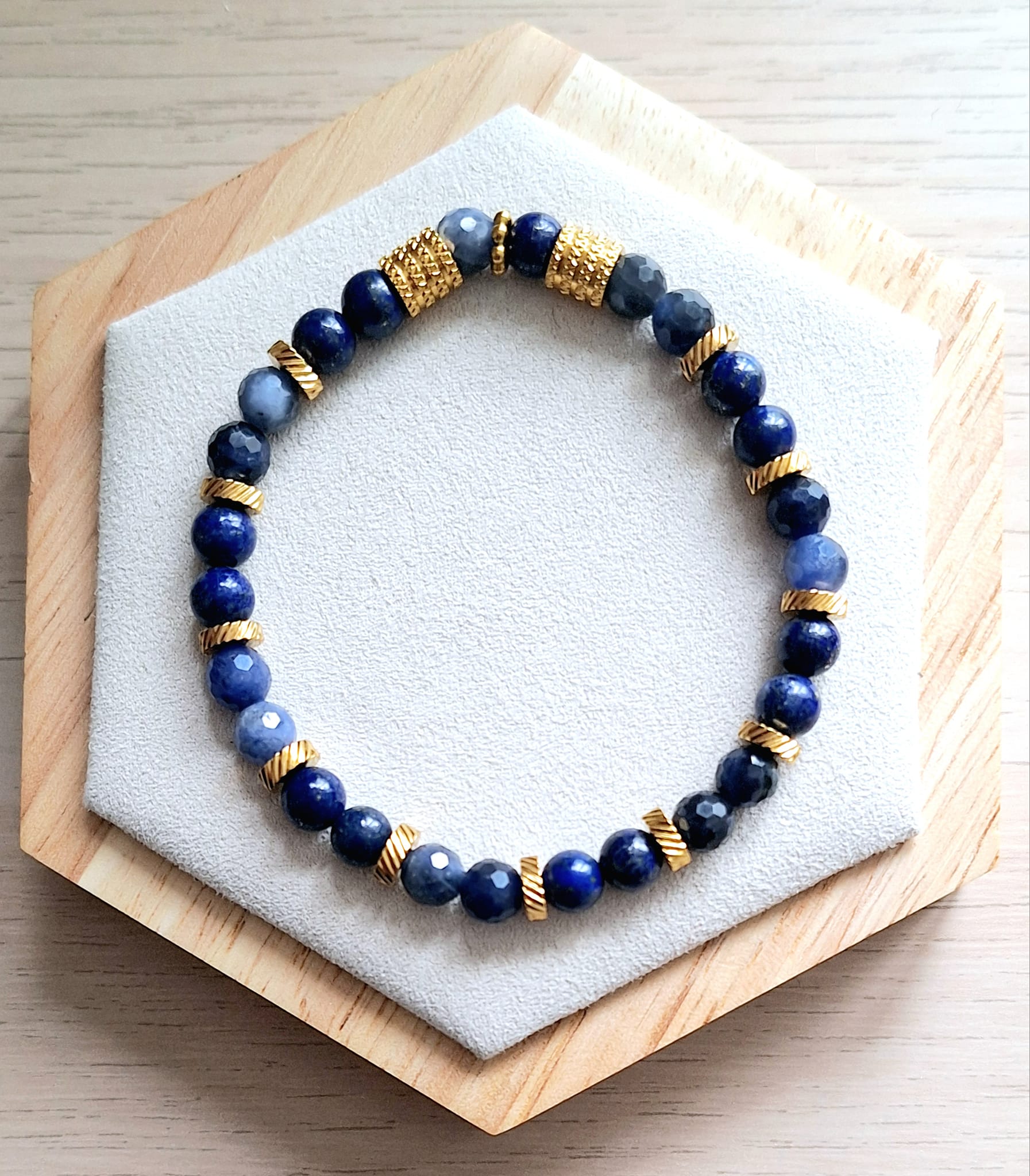 Bracelet femme | Sodalite facetté et lapis lazuli A | Lithothérapie | acier inoxydable | Presqu'îles bijoux | 62800 LIEVIN