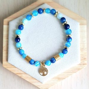 Bracelet femme | Agate bleue | Lithothérapie | acier inoxydable | Presqu'îles bijoux | 62800 LIEVIN