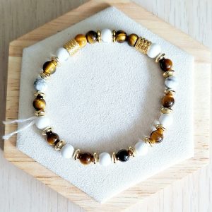 Bracelet femme | œil de tigre et howlite | Lithothérapie | acier inoxydable | Presqu'îles bijoux | 62800 LIEVIN