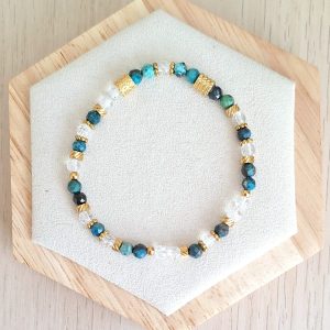 Bracelet femme | chrysocolle facetté et cristal de roche craqué A | Lithothérapie | acier inoxydable | Presqu'îles bijoux | 62800 LIEVIN