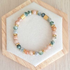 Bracelet femme | Agate arbre A et pierre de lune rose A+ | Lithothérapie | acier inoxydable | Presqu'îles bijoux | 62800 LIEVIN