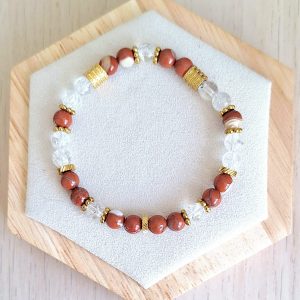 Bracelet femme | Jaspe rouge A et cristal de roche craqué A | Lithothérapie | acier inoxydable | Presqu'îles bijoux | 62800 LIEVIN