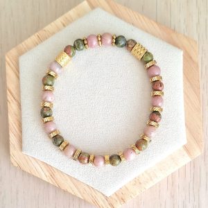 Bracelet femme | Unakite et rhodonite AA | Lithothérapie | acier inoxydable | Presqu'îles bijoux | 62800 LIEVIN