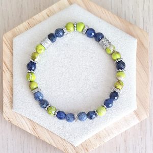 Bracelet femme | Sodalite facetté et jaspe impérial | Lithothérapie | acier inoxydable | Presqu'îles bijoux | 62800 LIEVIN
