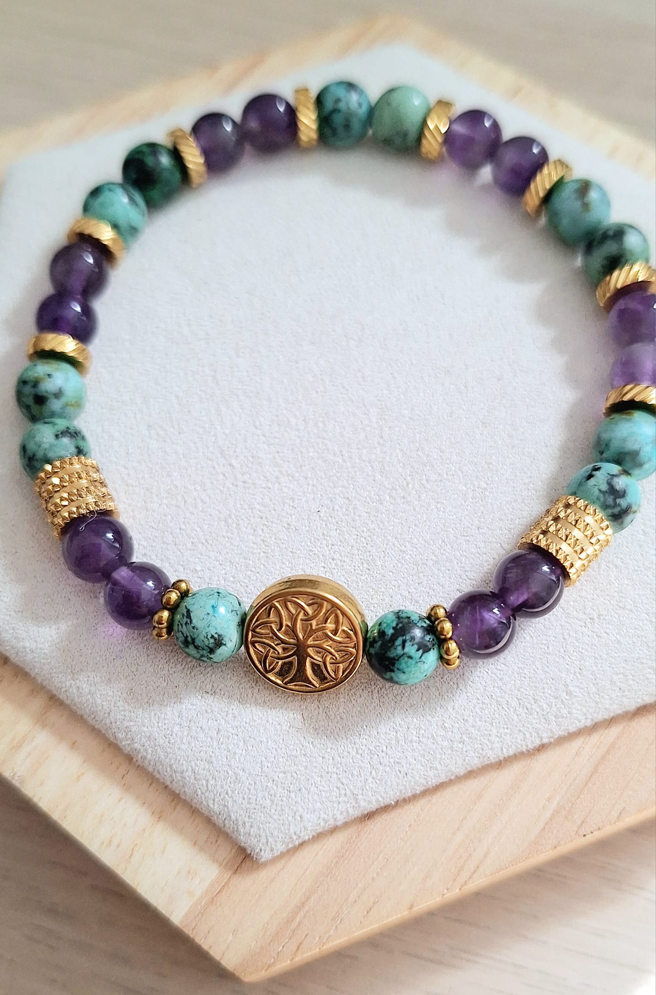 Bracelet femme | Améthyste et turquoise africaine | Lithothérapie | acier inoxydable | Presqu'îles bijoux | 62800 LIEVIN