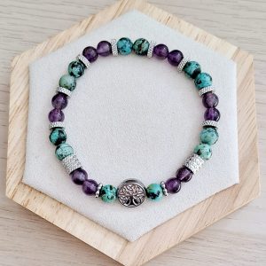 Bracelet femme | Améthyste et turquoise africaine | Lithothérapie | acier inoxydable | Presqu'îles bijoux | 62800 LIEVIN
