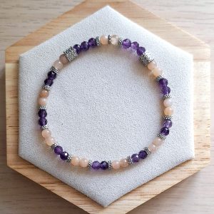 Bracelet femme | améthyste et pierre de soleil | Lithothérapie | acier inoxydable | Presqu'îles bijoux | 62800 LIEVIN