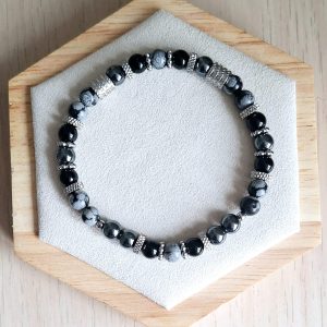 Bracelet femme | Obsidienne noire, obsidienne neige et Hématite | Lithothérapie | acier inoxydable | Presqu'îles bijoux | 62800 LIEVIN