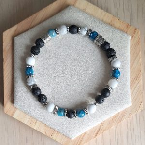 Bracelet femme | Apatite A, howlite et pierre de lave | Lithothérapie | acier inoxydable | Presqu'îles bijoux | 62800 LIEVIN