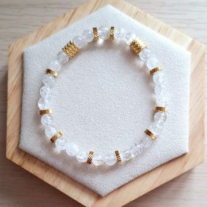 Bracelet femme | cristal de roche craqué A | Lithothérapie | acier inoxydable | Presqu'îles bijoux | 62800 LIEVIN