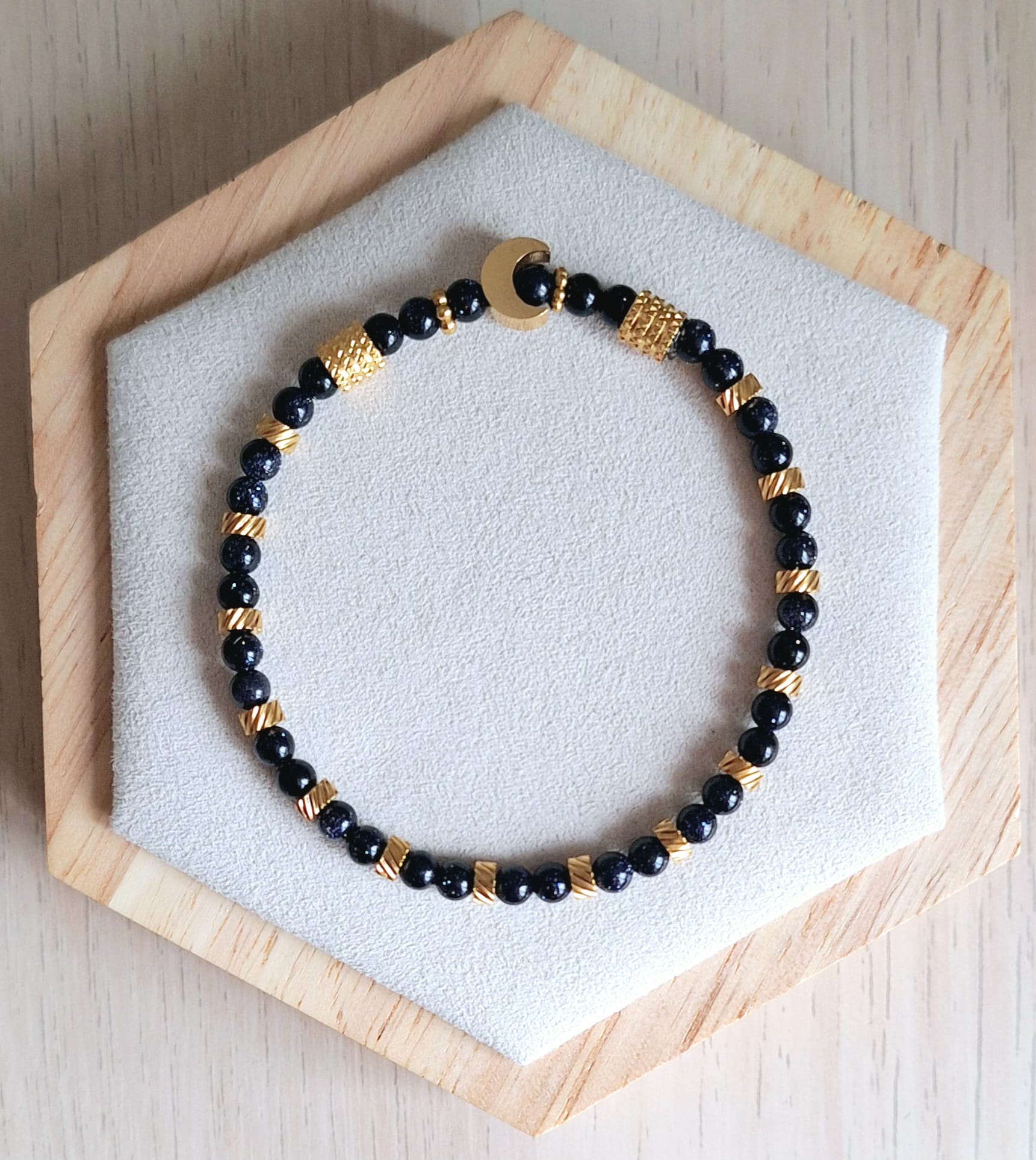 Bracelet femme | Pierre de sable bleu | Lithothérapie | acier inoxydable | Presqu'îles bijoux | 62800 LIEVIN