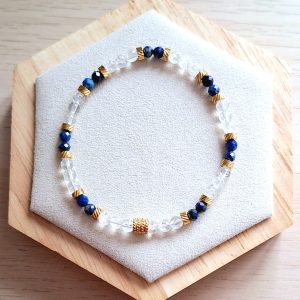 Bracelet femme | Lapis Lazuli facetté et cristal de roche craqué A | Lithothérapie | acier inoxydable | Presqu'îles bijoux | 62800 LIEVIN