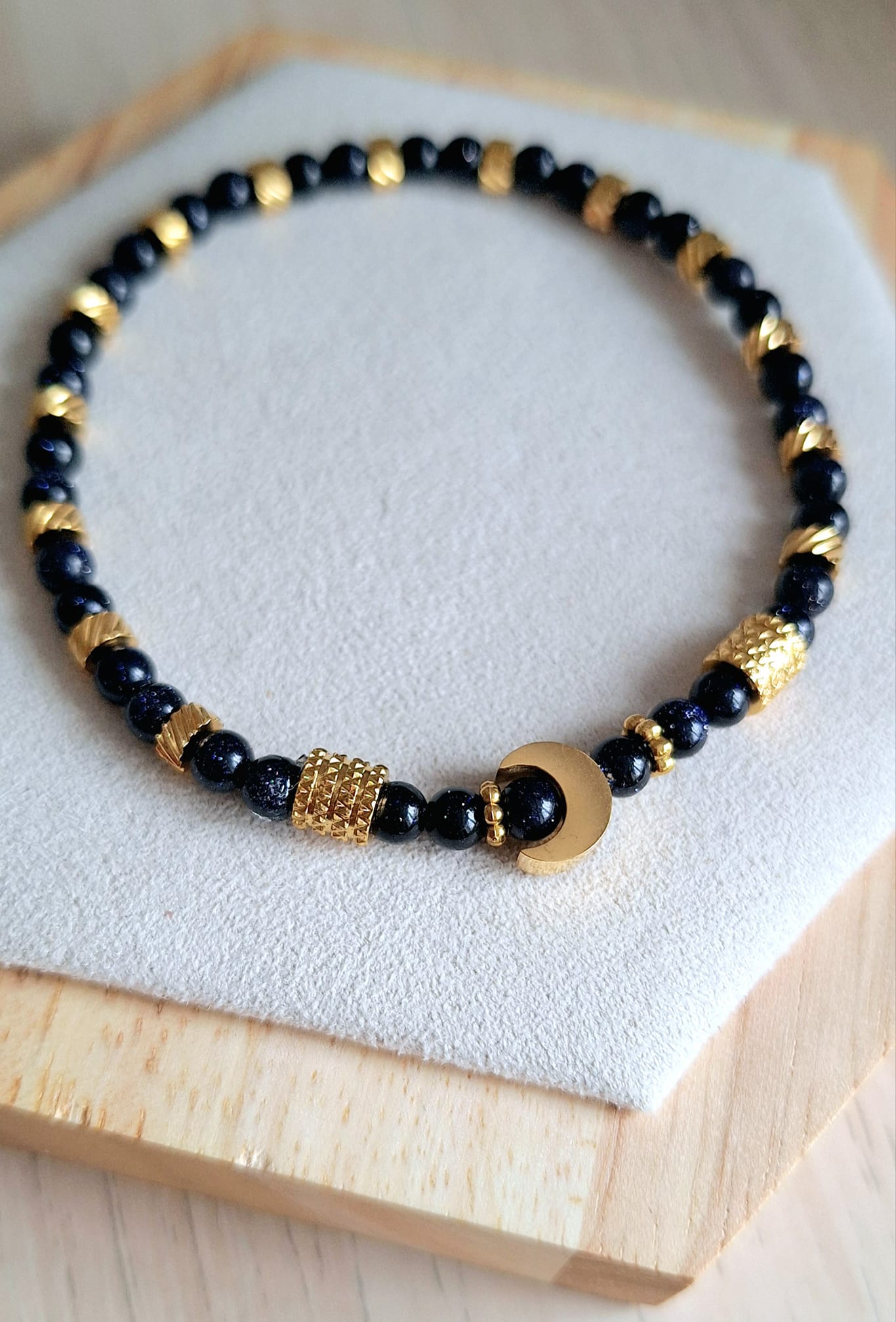 Bracelet femme | Pierre de sable bleu | Lithothérapie | acier inoxydable | Presqu'îles bijoux | 62800 LIEVIN