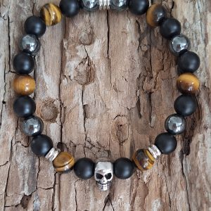 Bracelet homme | œil de tigre, onyx mat et Hématite | Lithothérapie | Presqu'îles bijoux | 62800 LIEVIN