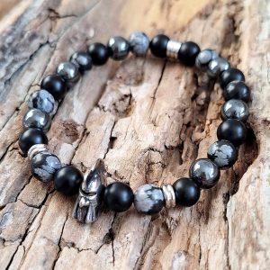 Bracelet homme | Obsidienne neige Onyx mat et hématite | Lithothérapie | acier inoxydable | Presqu'îles bijoux | 62800 LIEVIN