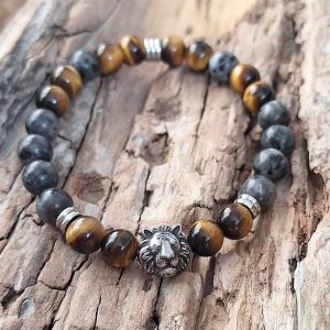 Bracelet homme | Labradorite dark et oeil de tigre | Lithothérapie | acier inoxydable | Presqu'îles bijoux | 62800 LIEVIN