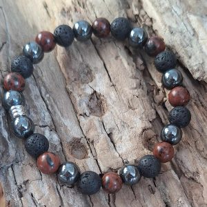 Bracelet homme | Obsidienne acajou pierre de lave et hématite | Lithothérapie | acier inoxydable | Presqu'îles bijoux | 62800 LIEVIN