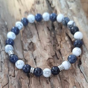 Bracelet homme | Sodalite A+ et howlite | Lithothérapie | acier inoxydable | Presqu'îles bijoux | 62800 LIEVIN
