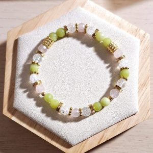 Bracelet femme | jade facetté, quartz rose facetté et cristal de roche craqué A* | Lithothérapie | acier inoxydable | Presqu'îles bijoux | 62800 LIEVIN