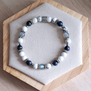 Bracelet femme | Dumortiérite, howlite et labradorite | Lithothérapie | acier inoxydable | Presqu'îles bijoux | 62800 LIEVIN